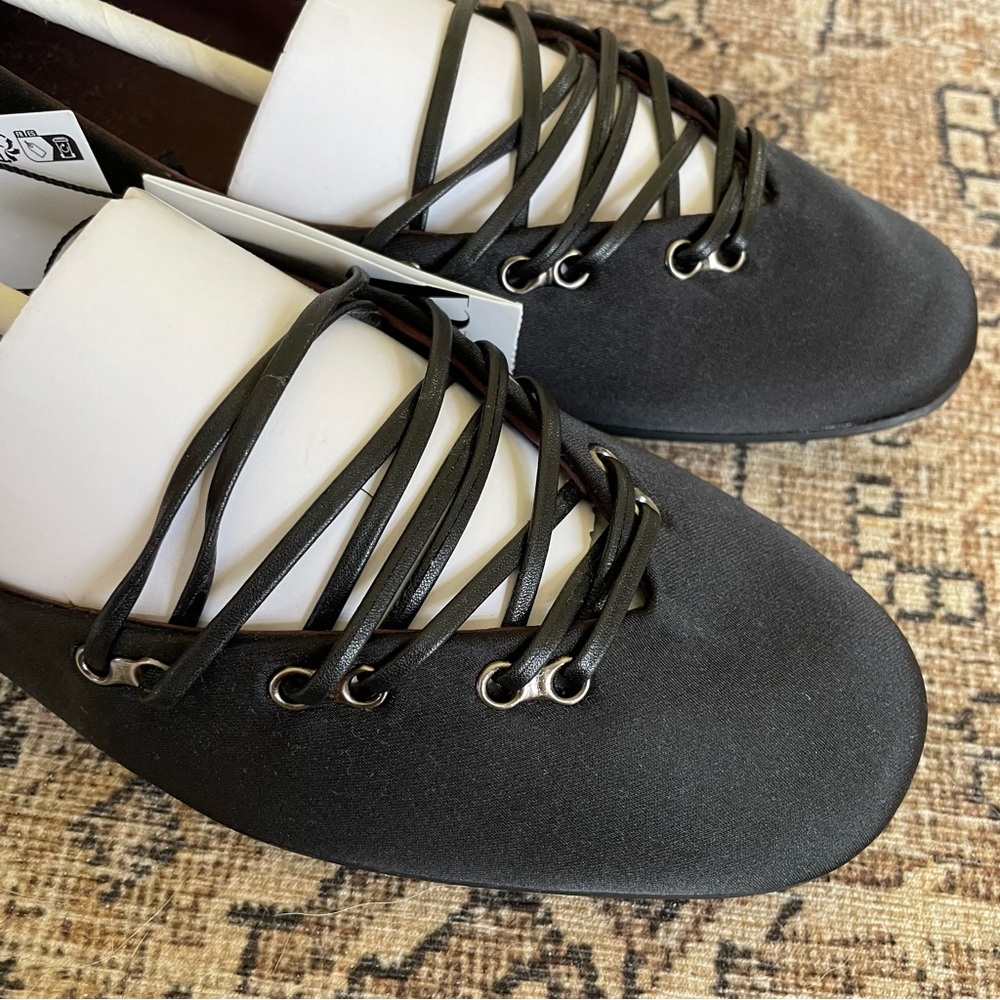✨SOLD✨ NWT Zara Satin Lace Up Ballet Flats in Black - 8 - Picture 8 of 8